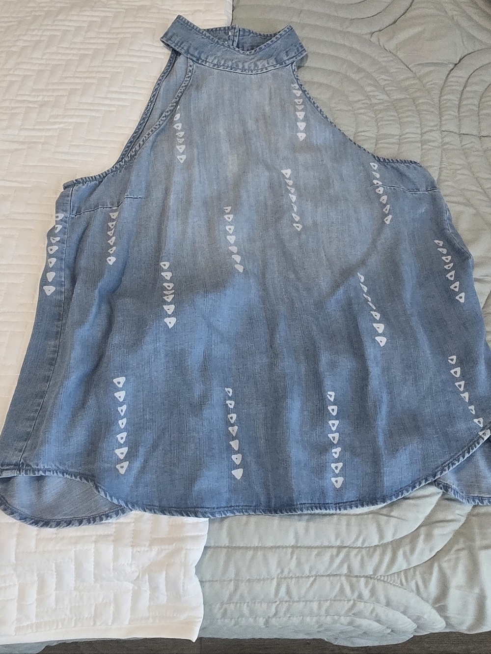 cloth & stone Light Blue Denim Halter Camisole with White Heart Accents